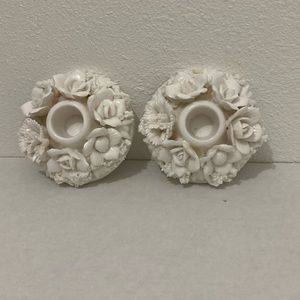 Vintage Japan Ardalt Verithin China Rose Basket Taper white Candle Holder.